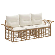 Set di divani da esterno 3 pz | Set Salotto da Giardino Naturale e Bianco Crema