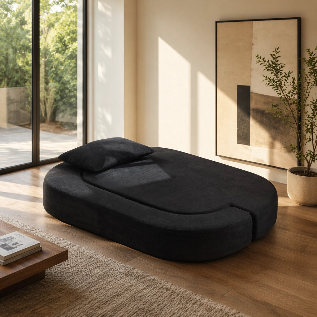 Divano letto convertibile in spugna ad alta densità con rivestimento sfoderabile, senza montaggio, flanella nera