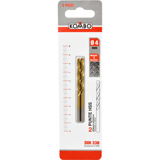 Punta Trapano HSS 4 x 75 mm Rivestita in Titanio – DIN 338 – KOMBO