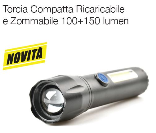 TORCIA COMPATTA ZOOMABILE 100LM + 150LM USB