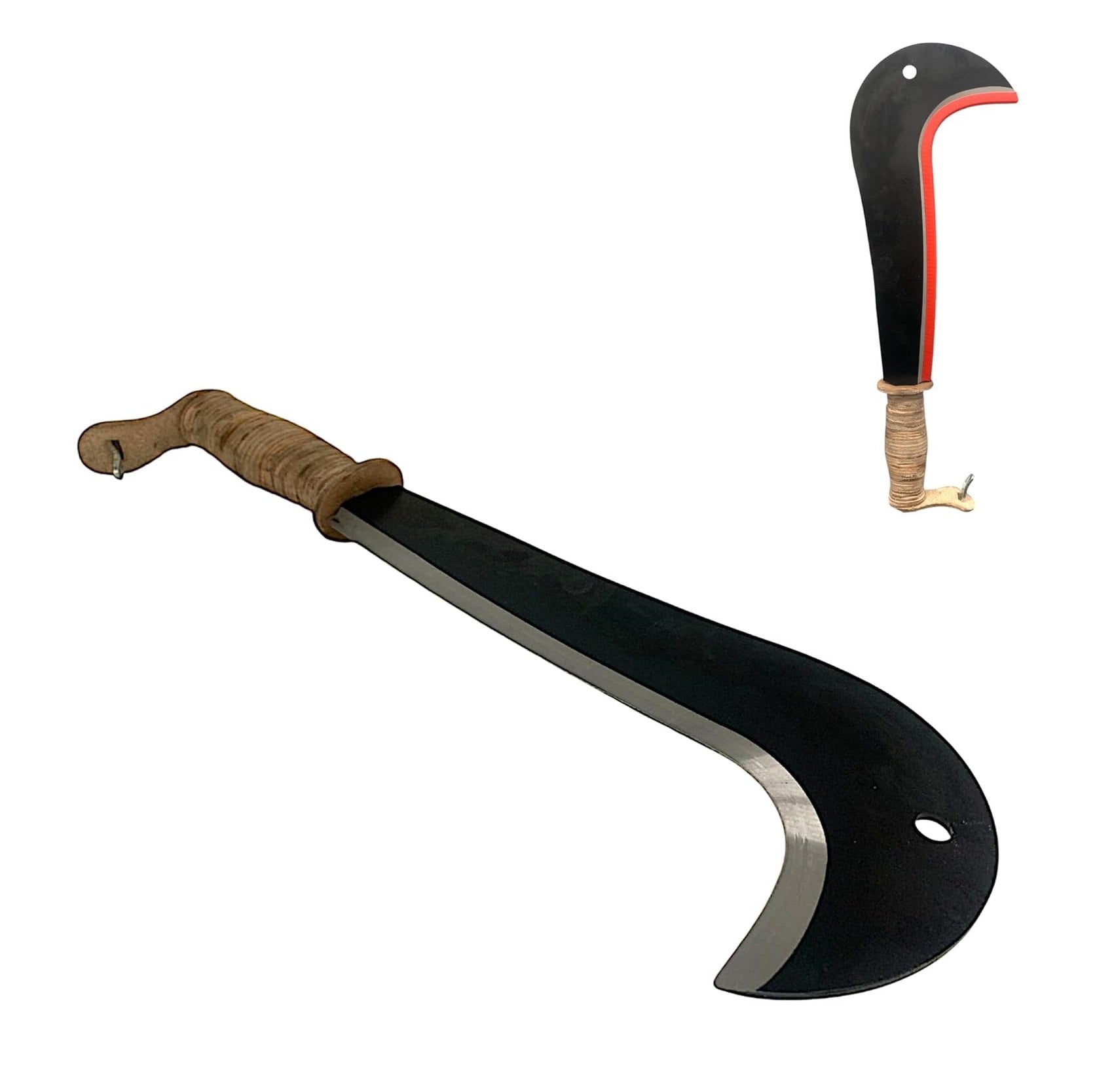 Roncola 30 cm Manico in Cuoio, Coltello da Canna Falcetto Lama Affilata con Gancio e Protezione, Utensile Agricolo e da Giardinaggio per la cura di piante, alberi e raccolti Tipo "Bergamo"