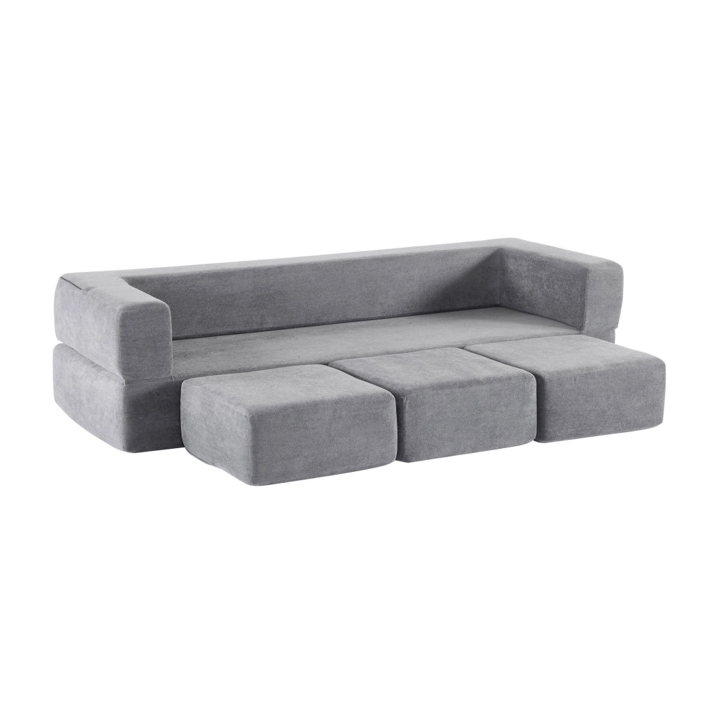 Divano da pavimento modulare trasformabile in letto e tappetino da gioco in chenille grigio scuro