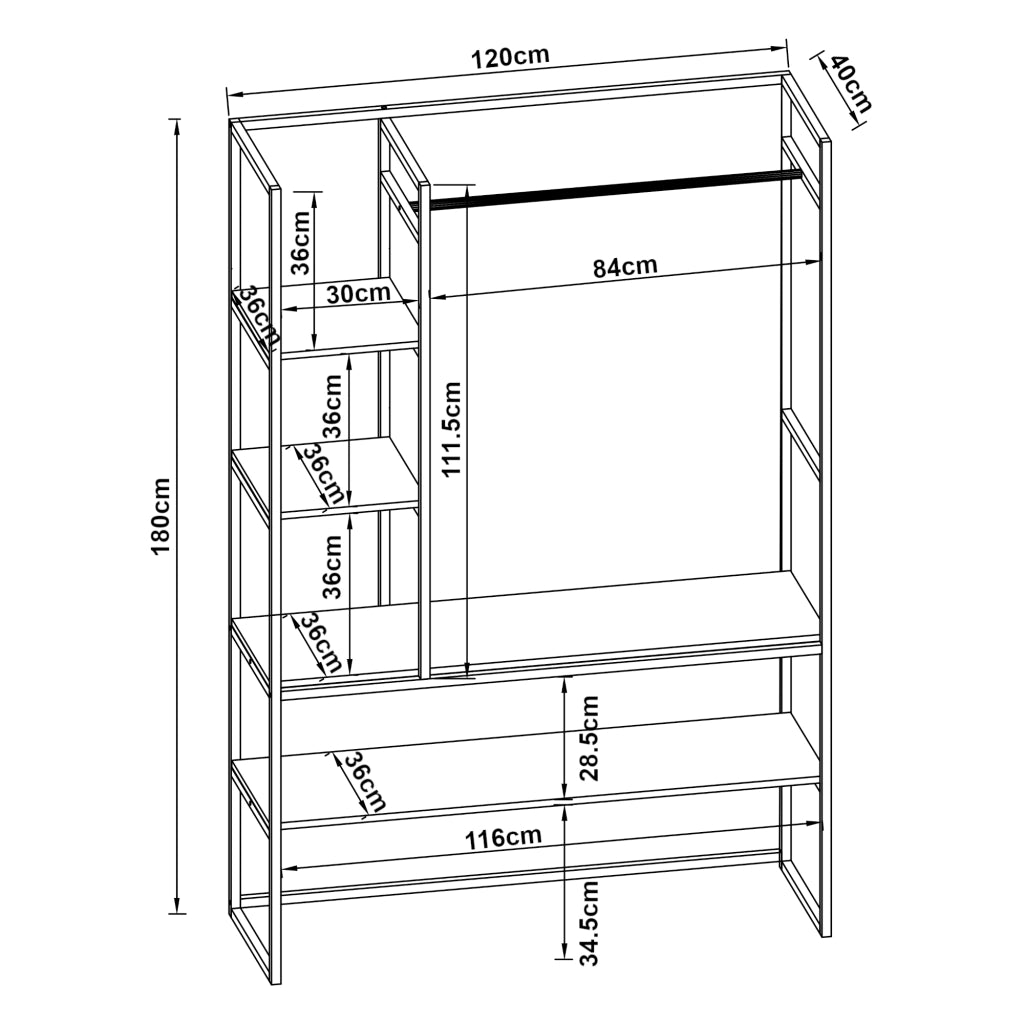 Organizzatore Guardaroba Horgau 180 x 120 x 40 cm - color Noce / Nero [en.casa]