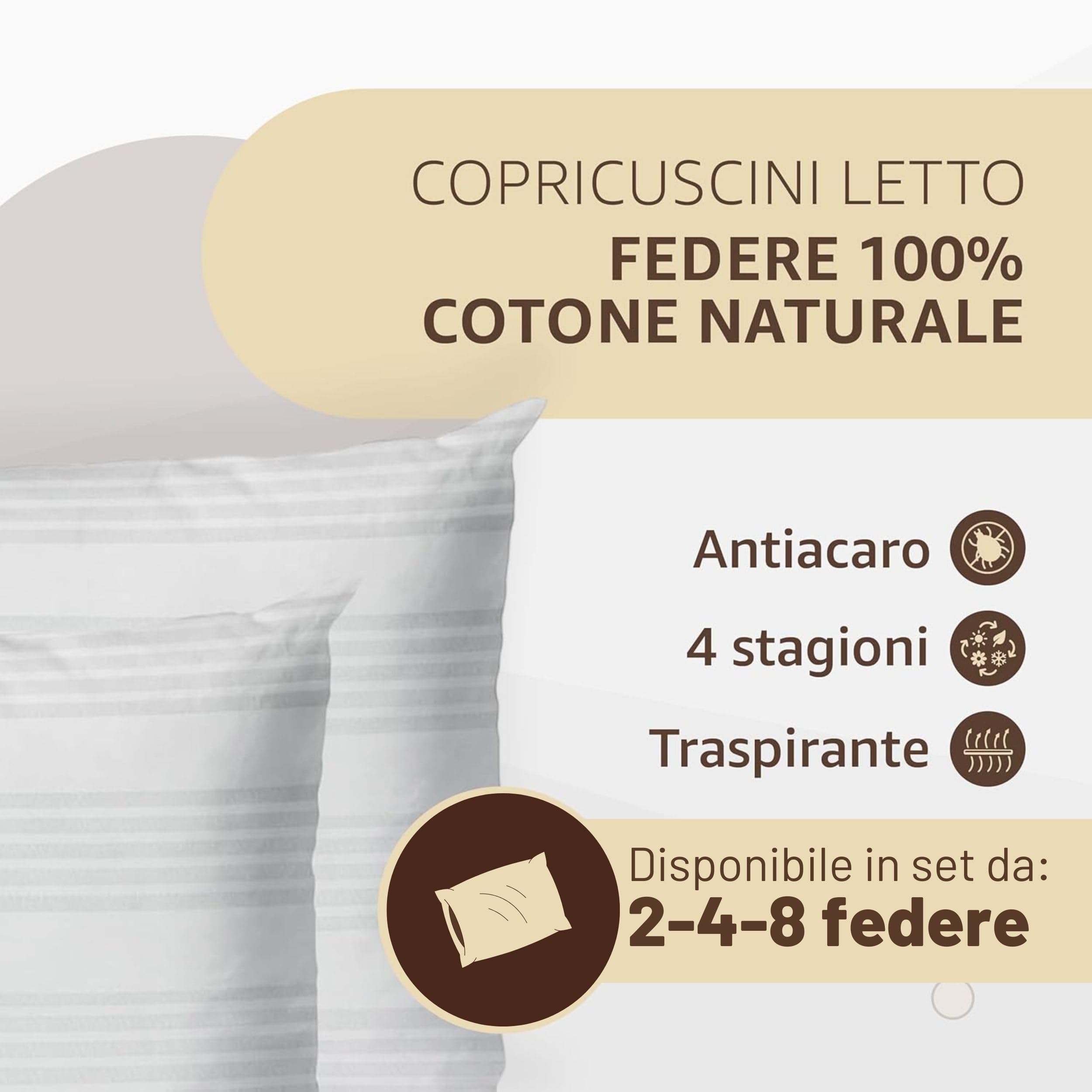 SONIT - Copricuscino Letto - Federe Cuscino per Camera - Coprifedere Cuscini Letto Con Cerniera - Dimensione 50x80 Pacco da: 8