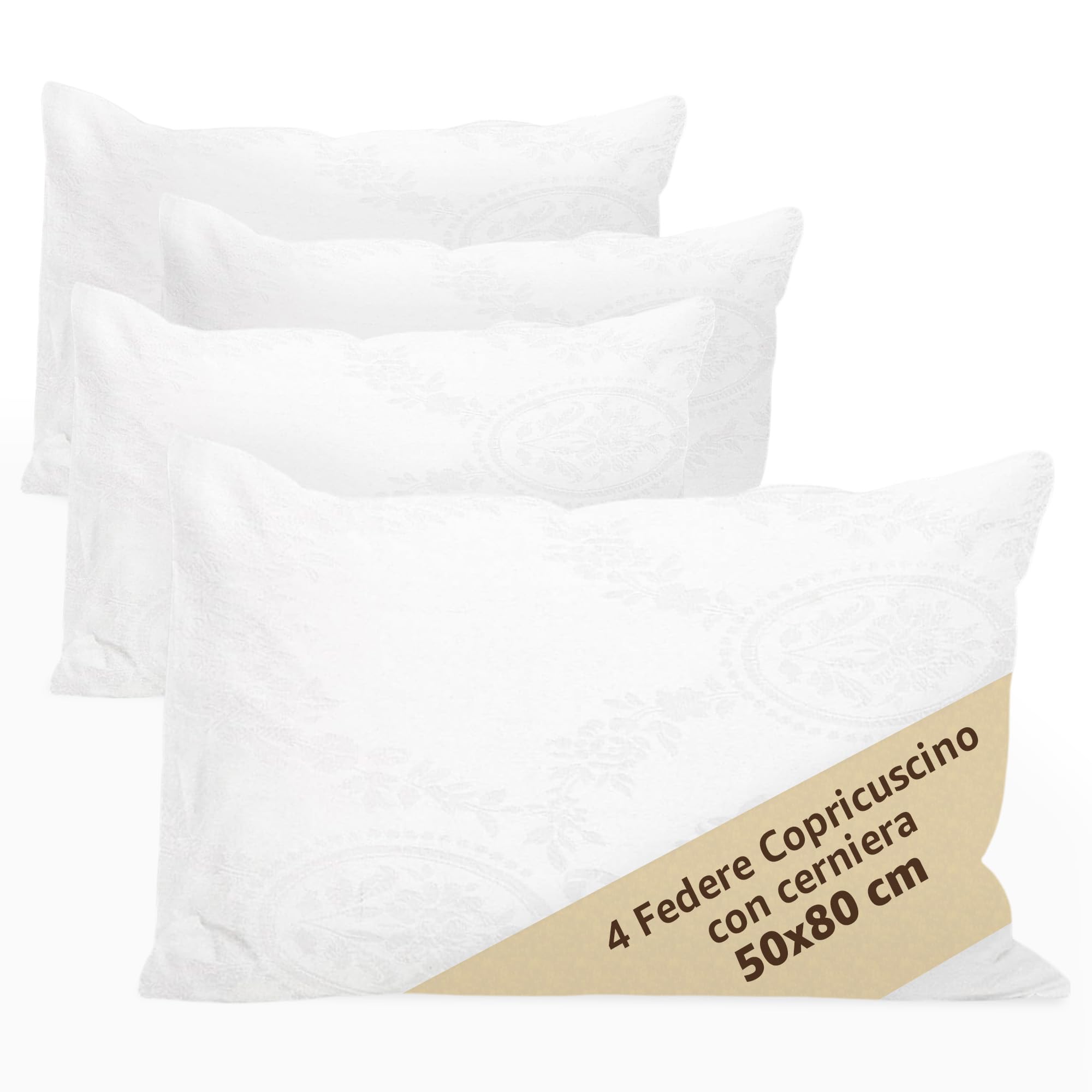 Federe Copricuscino Letto con Cerniera e Tessuto Damascato Pacco da: 2