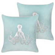 Set di 2 cuscini in velluto blu quadrato motivo polpo marino accessori camera da letto soggiorno