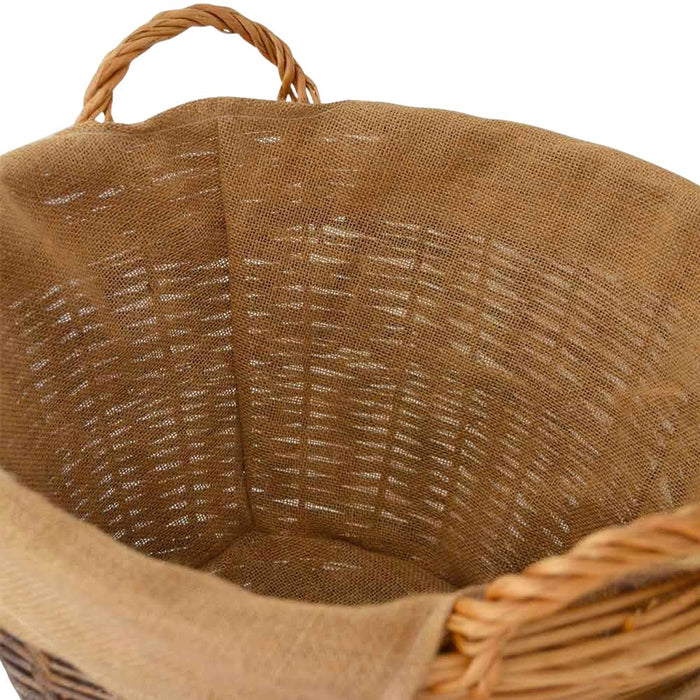 Cesta rotonda portalegna espositore in legno di corteccia con fodera in juta