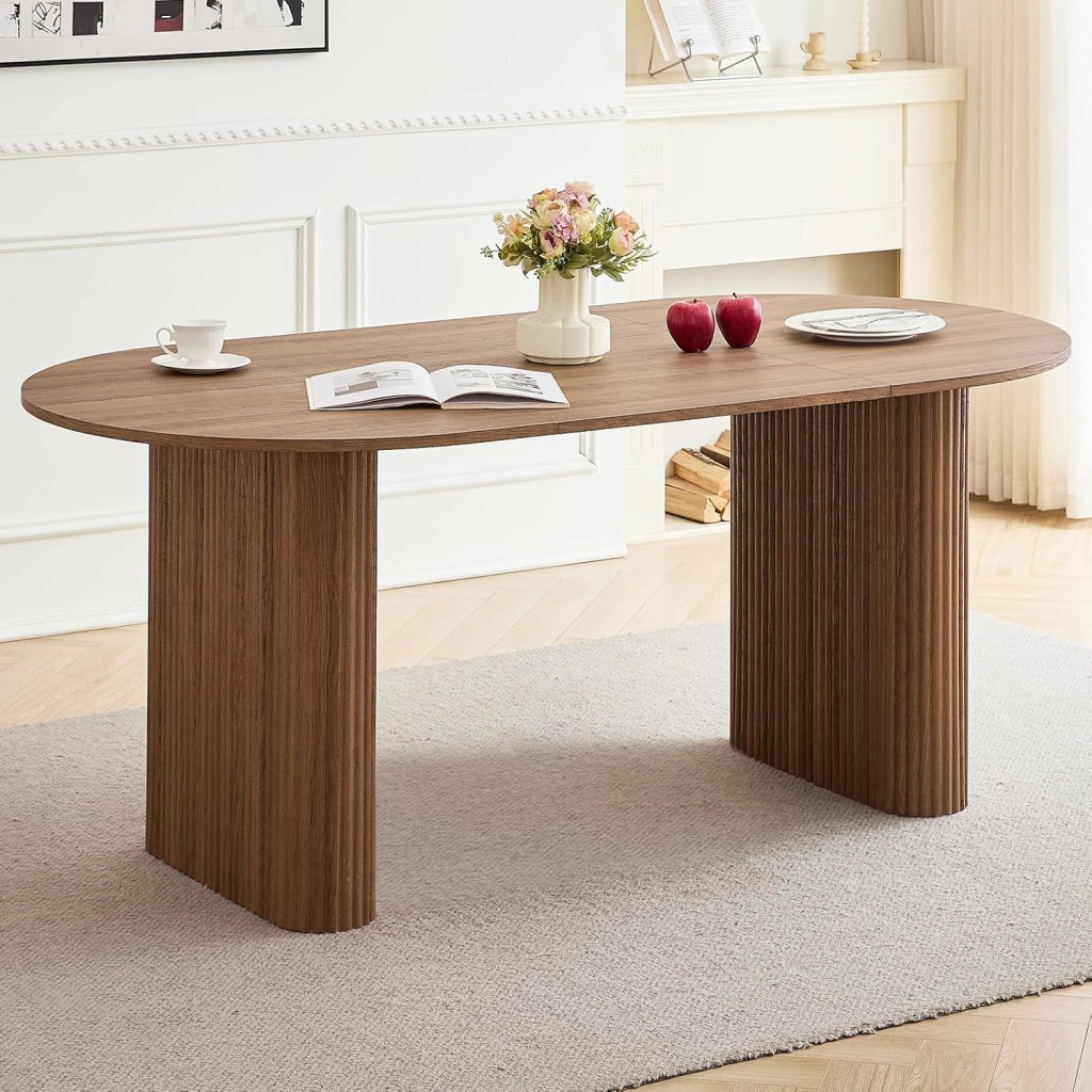 GrandCA HOME Tavolo da Pranzo Ovale in Legno, Tavolo da Cucina Moderno da 180 CM, Ampia Scrivania in MDF per 6-8 Persone (Marrone Scuro)