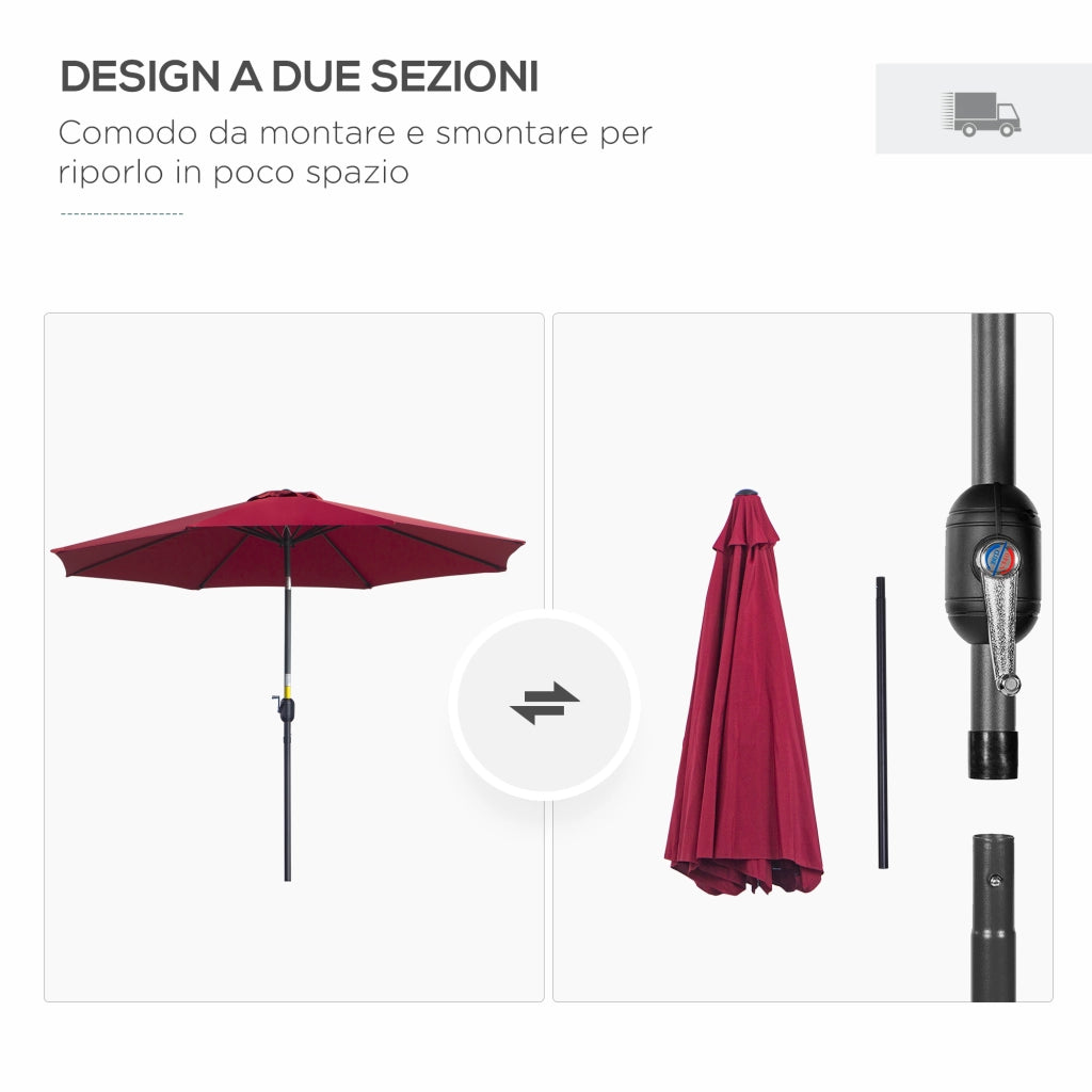 EasyComfort Ombrellone da Giardino 3x2.5 m Inclinabile con Palo Smontabile, in Metallo e Poliestere Rosso Scuro