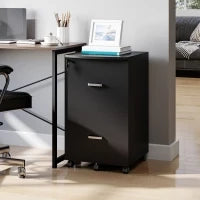 Armadietto da Ufficio con 2 Cassetti e 5 Ruote, Schedario in MDF e Truciolato, 43x45x72 cm, Nero
