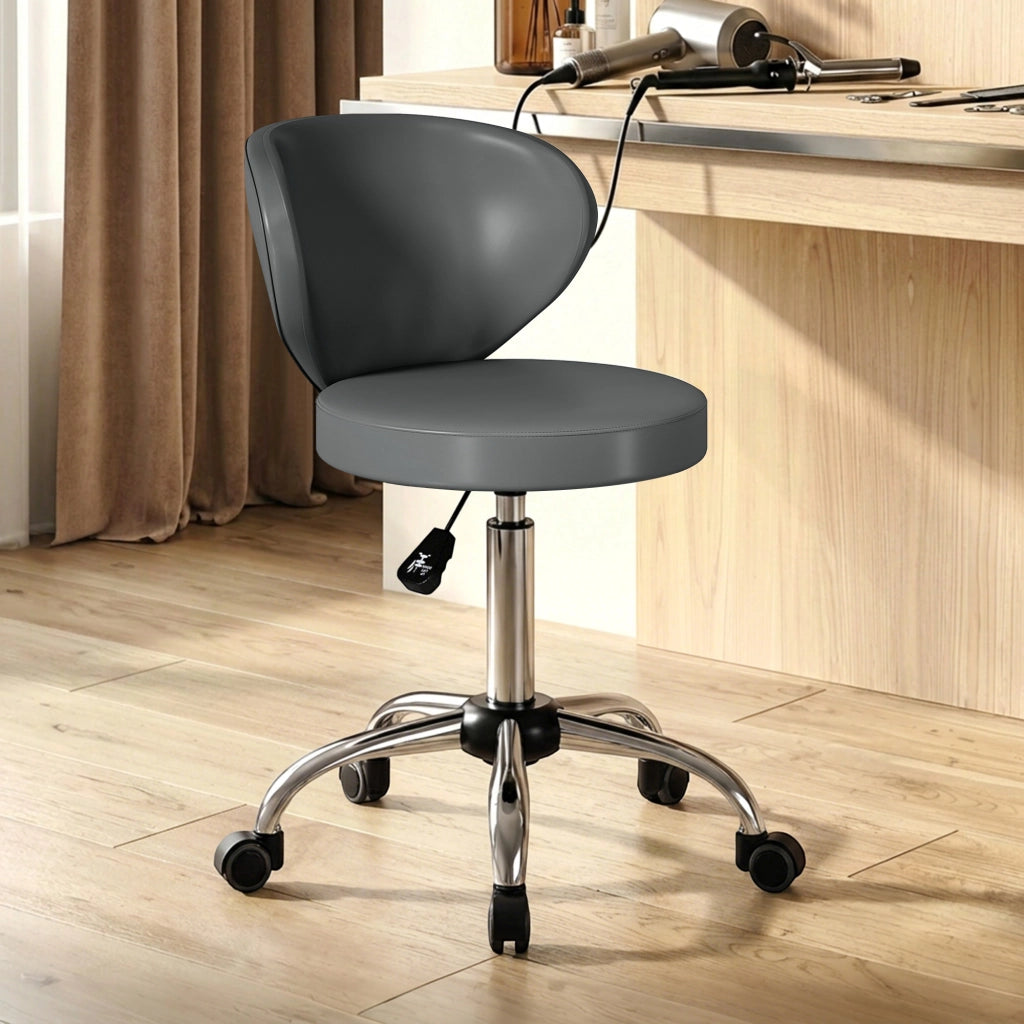 Sgabello da massaggio regolabile con rotelle e schienale ¨C zephmum ¨C grigio similpelle 73-88 cm