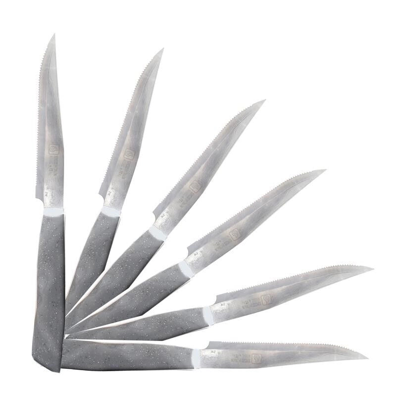MAURY'S SET DA 6 COLTELLI PER BISTECCA IN ACCIAIO INOX GRIGIO EFFETTO PIETRA