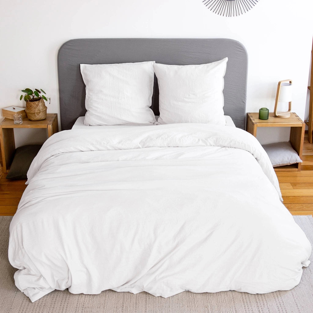 Set biancheria da letto in microfibra lavata bianca, 2 posti