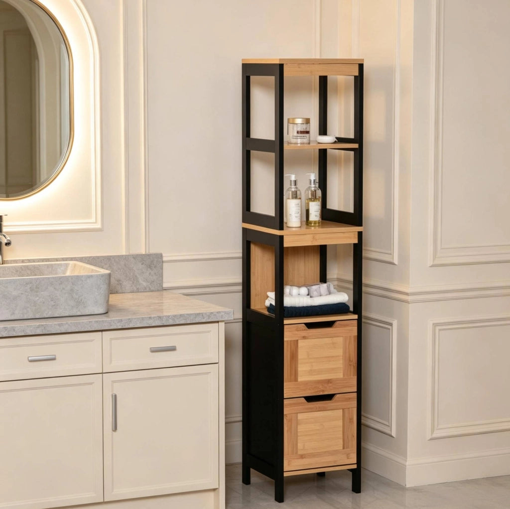 Colonna bagno in bambù e MDF 30x30x144,3 cm