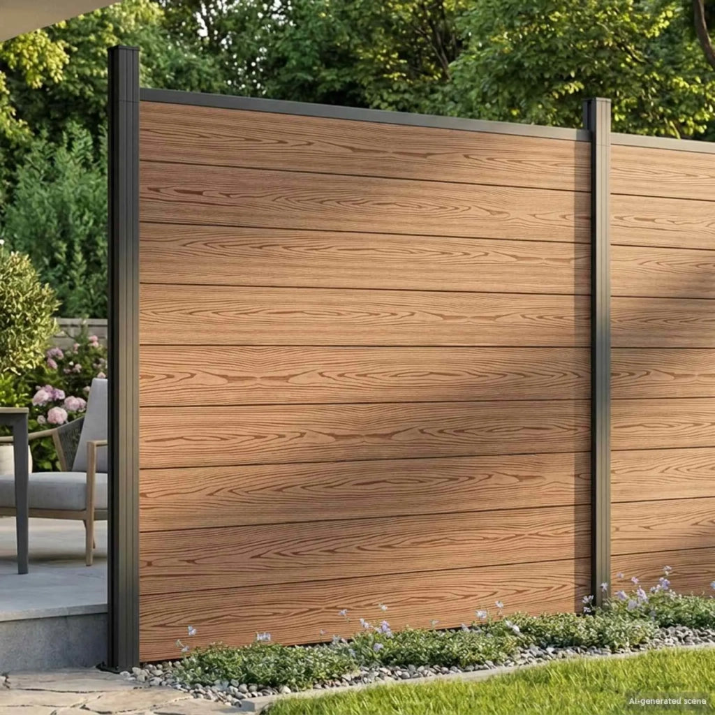 Pannello di Recinzione 6 pcs WPC e Alluminio Marrone