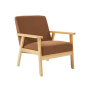 Poltrona scandinava in legno e velluto a coste, marrone