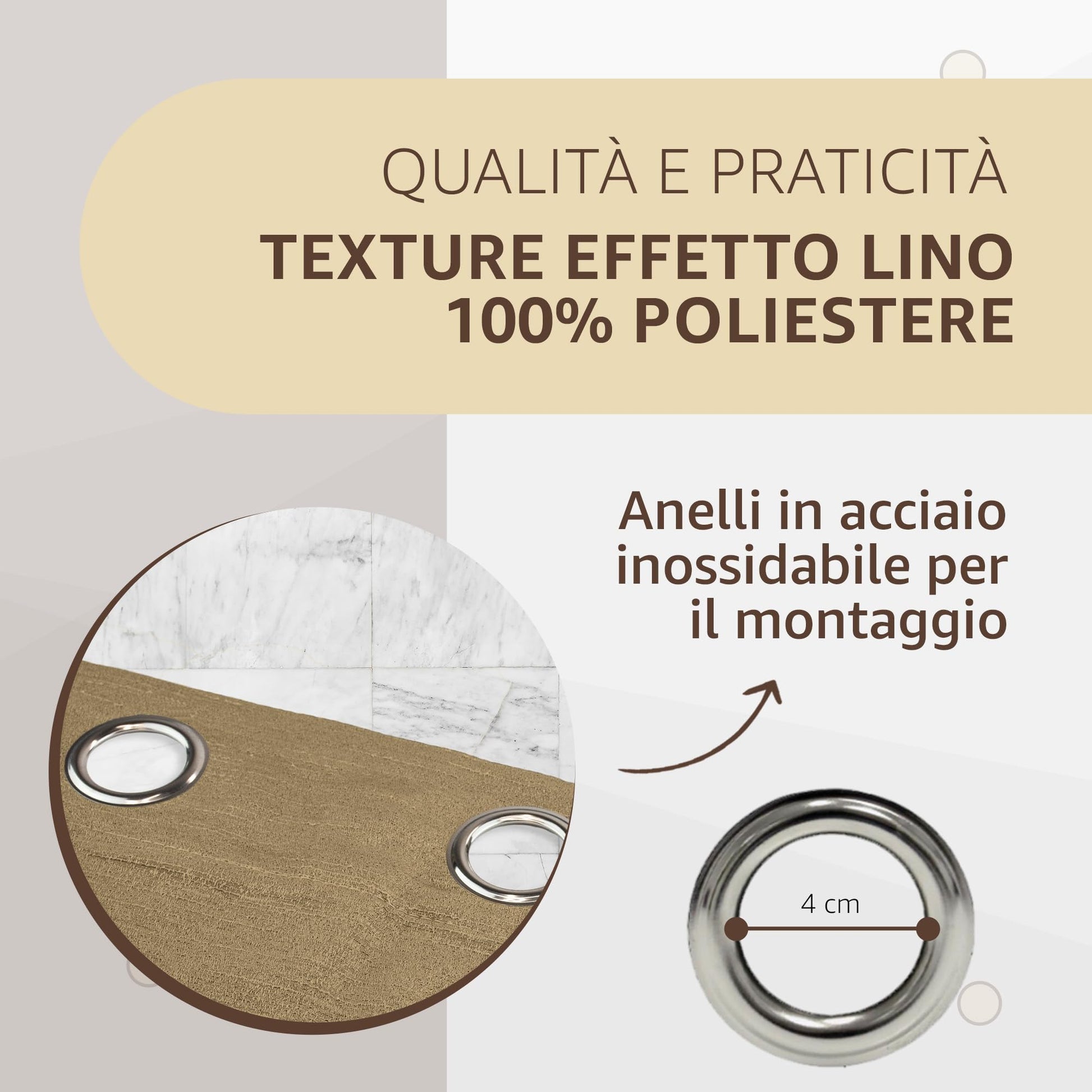 Tende per Interni Camera da Letto e Soggiorno Con Anelli - 140x280cm - 2 Pezzi Colore: FANGO
