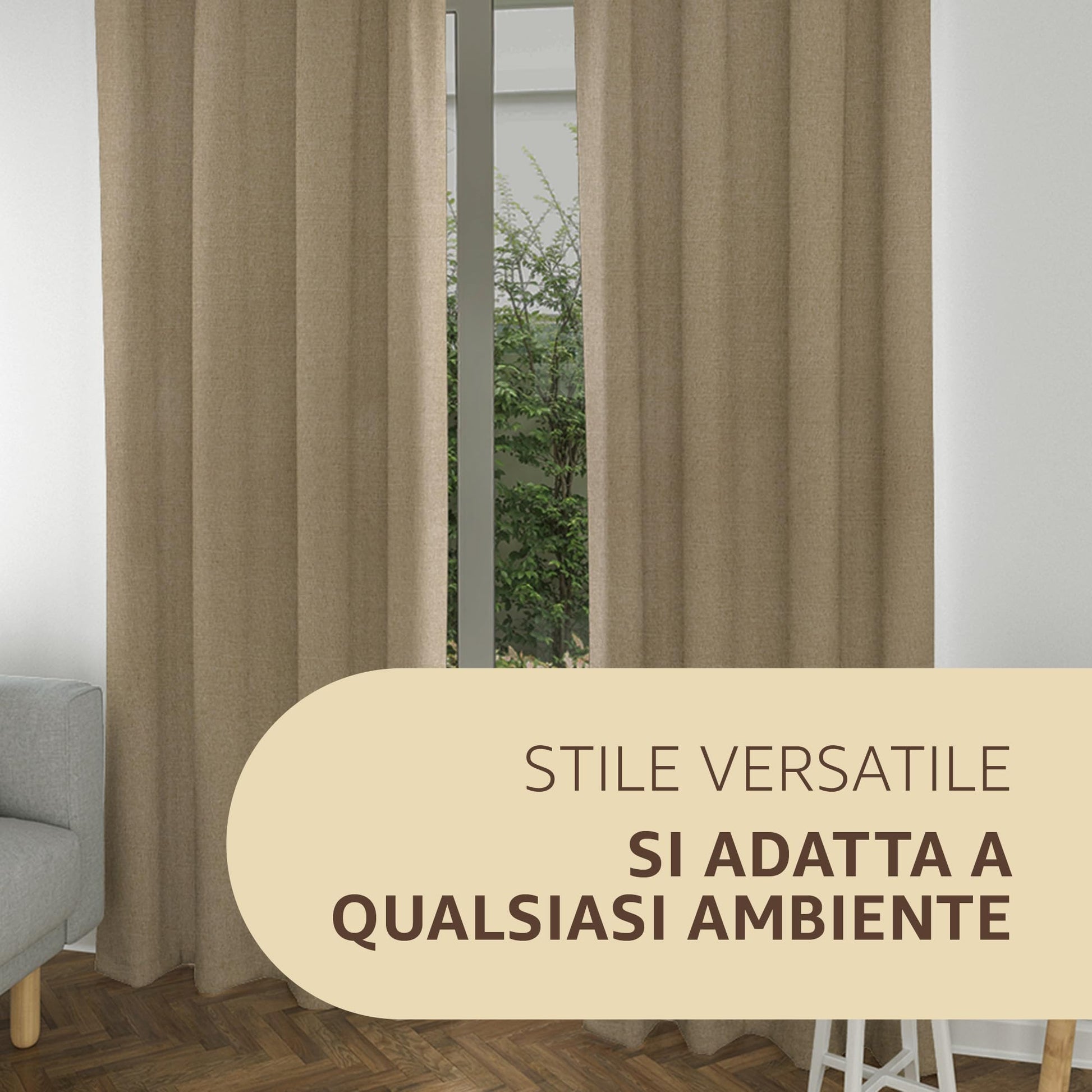 Tende per Interni Camera da Letto e Soggiorno Con Anelli - 140x280cm - 2 Pezzi Colore: FANGO