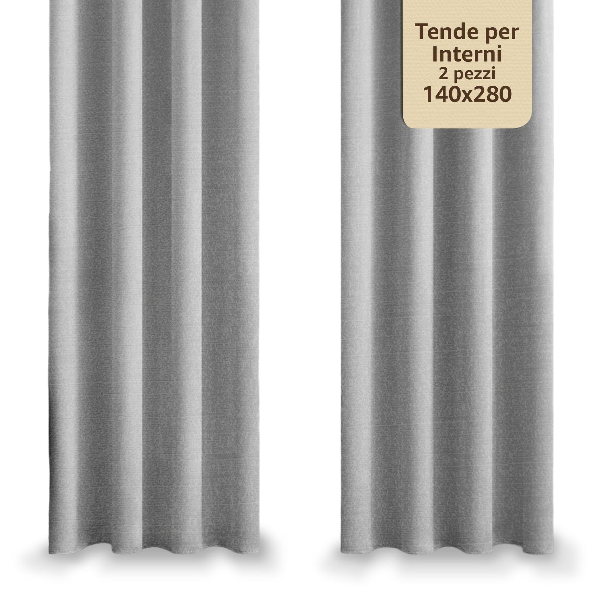 Tende per Interni Camera da Letto e Soggiorno Con Anelli - 140x280cm - 2 Pezzi Colore: GRIGIO