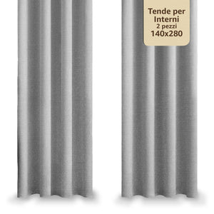 Tende per Interni Camera da Letto e Soggiorno Con Anelli - 140x280cm - 2 Pezzi Colore: GRIGIO