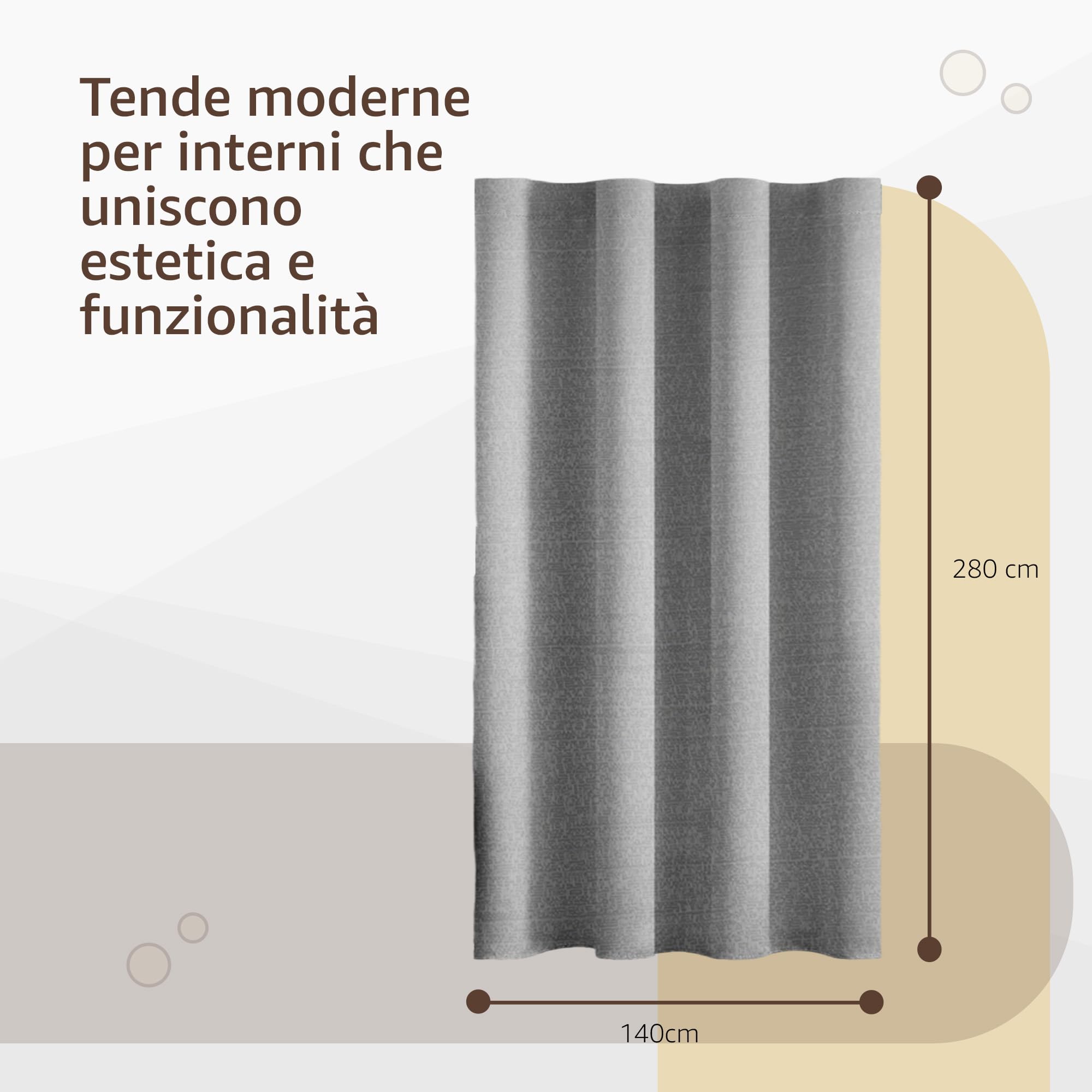 Tende per Interni Camera da Letto e Soggiorno Con Anelli - 140x280cm - 2 Pezzi Colore: GRIGIO