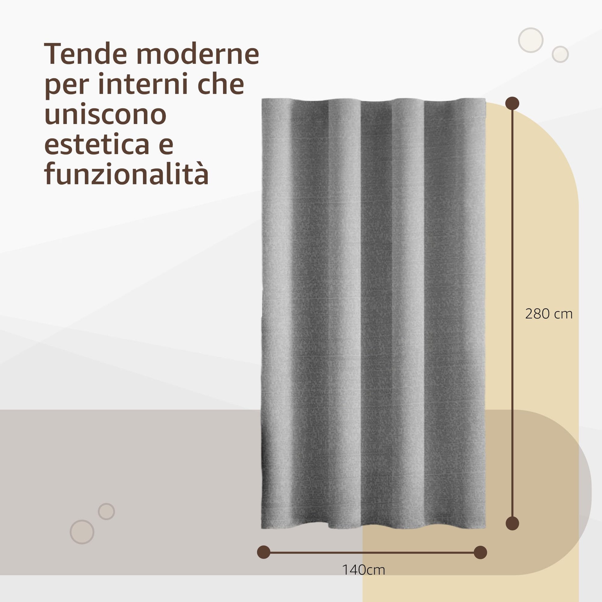 Tende per Interni Camera da Letto e Soggiorno Con Anelli - 140x280cm - 2 Pezzi Colore: GRIGIO
