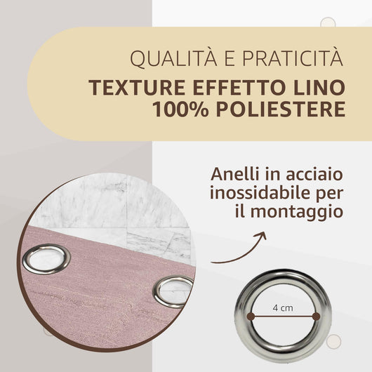 Tende per Interni Camera da Letto e Soggiorno Con Anelli - 140x280cm - 2 Pezzi Colore: CIPRIA