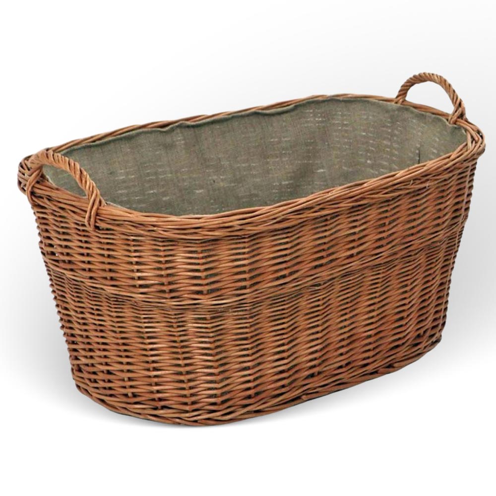 Cesta contenitore portalegna in vimini con rivestimento interno in juta 68x50x30