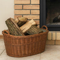 Cesta contenitore portalegna in vimini con rivestimento interno in juta 68x50x30