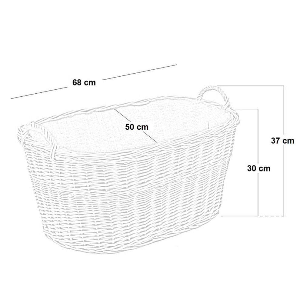 Cesta contenitore portalegna in vimini con rivestimento interno in juta 68x50x30