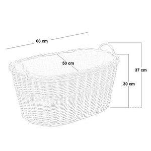 Cesta contenitore portalegna in vimini con rivestimento interno in juta 68x50x30