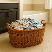 Cesta contenitore portalegna in vimini con rivestimento interno in juta 68x50x30