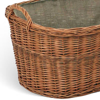 Cesta contenitore portalegna in vimini con rivestimento interno in juta 68x50x30