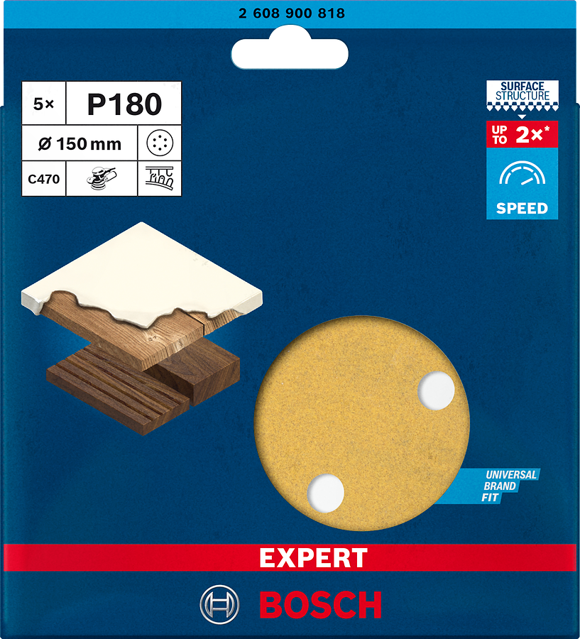 2608900818- Fogli abrasivi, confezione da 5pz ,150mm,P180, EXPERT for WOOD+PAINT