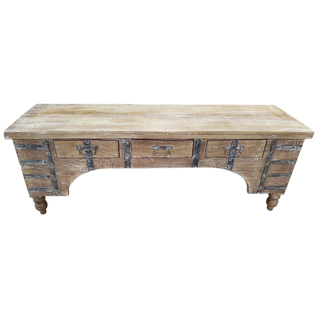 Mobile basso artigianale in legno 165-175x45x57h cm