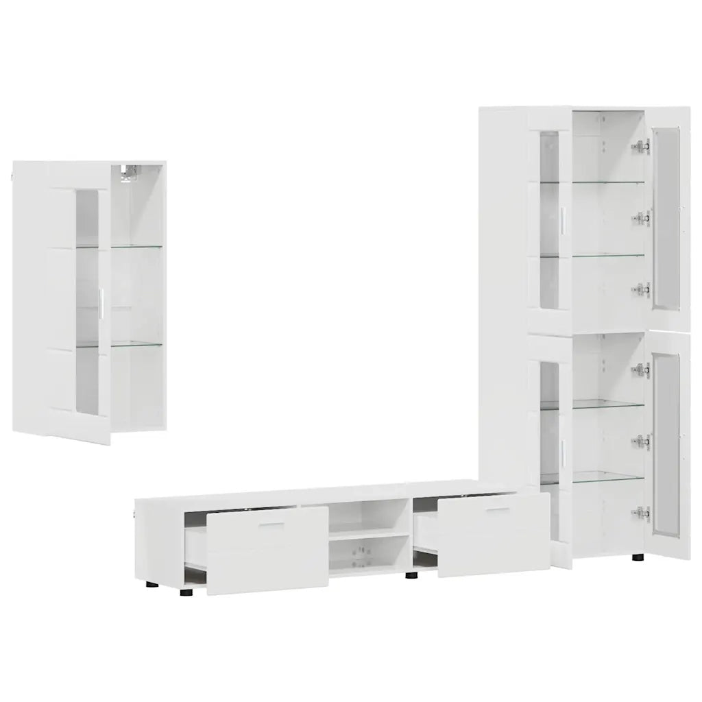 Set mobile TV FLORIN 3 pcs Bianco Lucido Legno multistrato 3397948