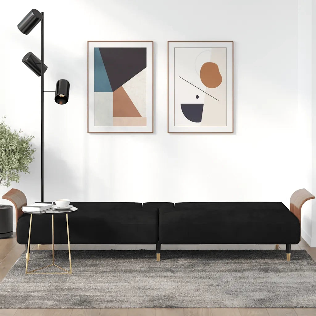 Divano Letto con Portabicchieri in Velluto Nero 351854