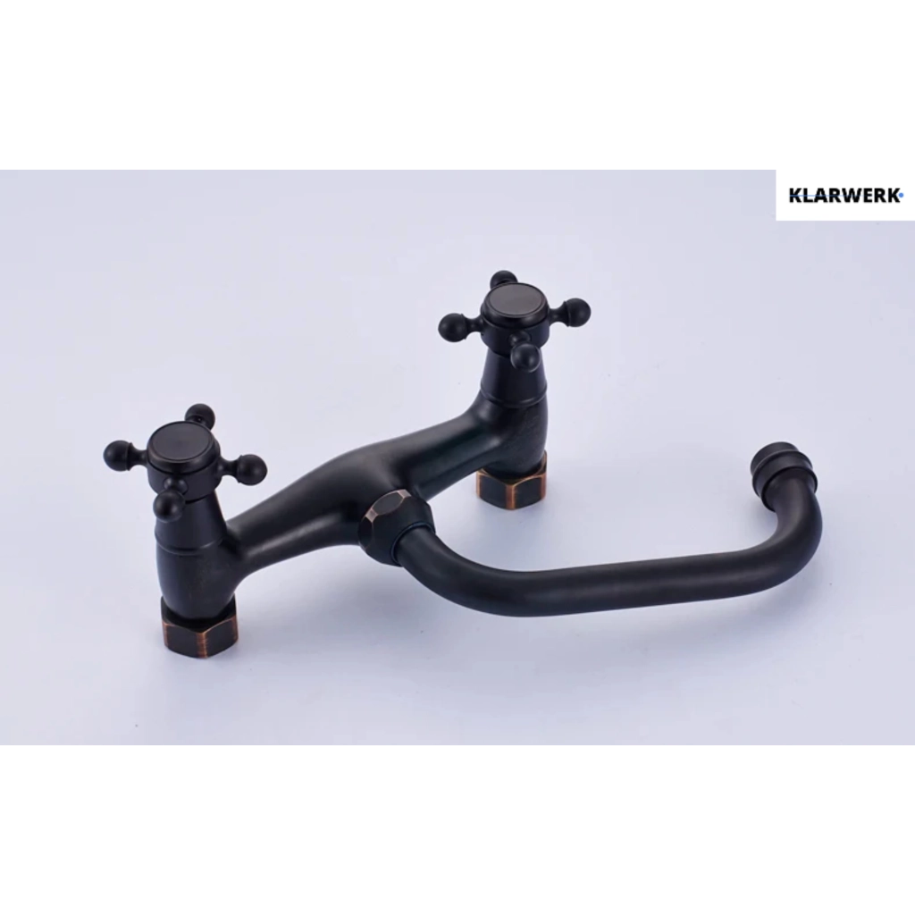 JULIAN | rubinetto miscelatore retrò da parete nero|rubinetto vintage da cucina da parete in acciaio inox vecchio stile - gastronomia ruotabile a 360°