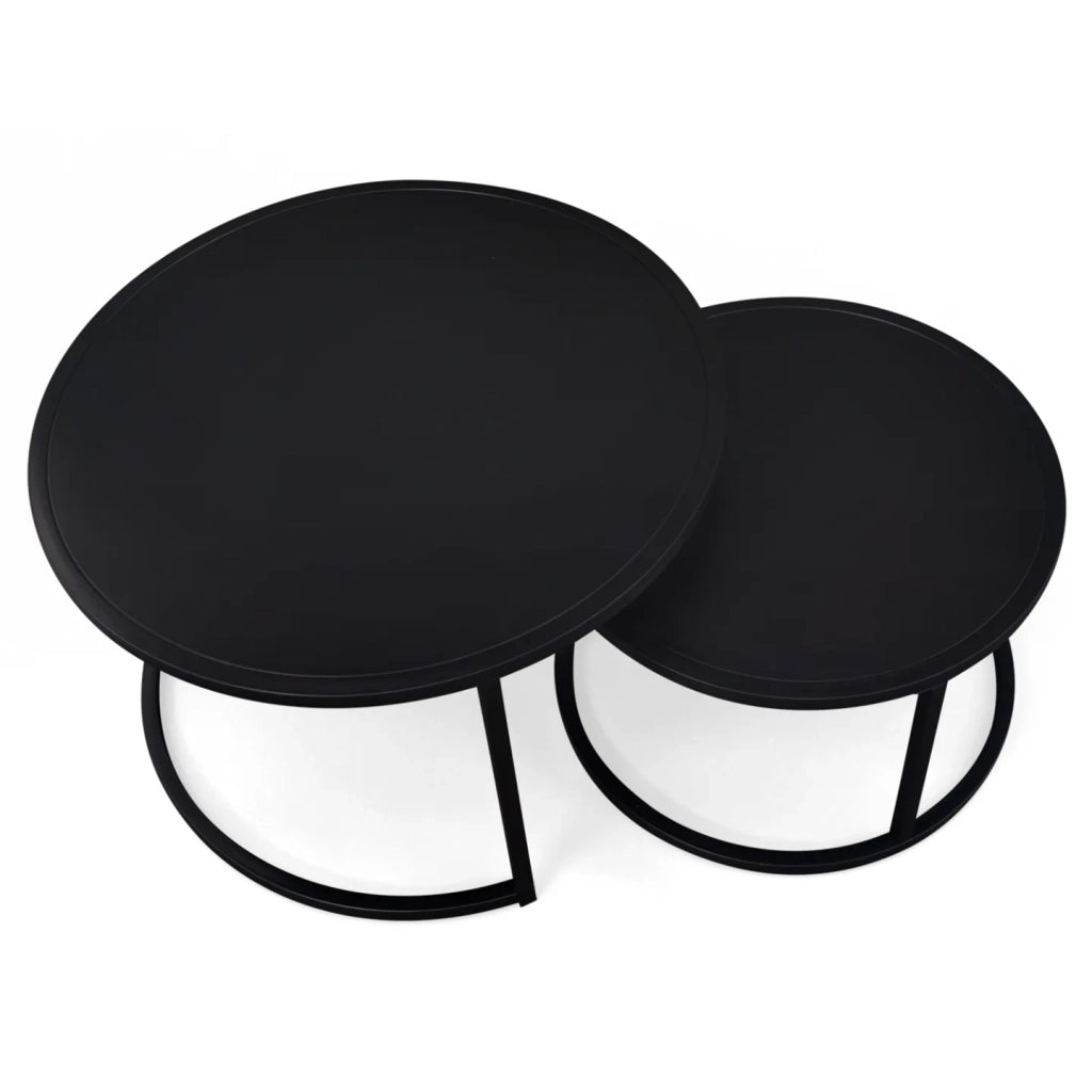 IDMarket - Set di 2 tavolini tondo 54/70 in metallo nero opaco, design industriale DAVIS