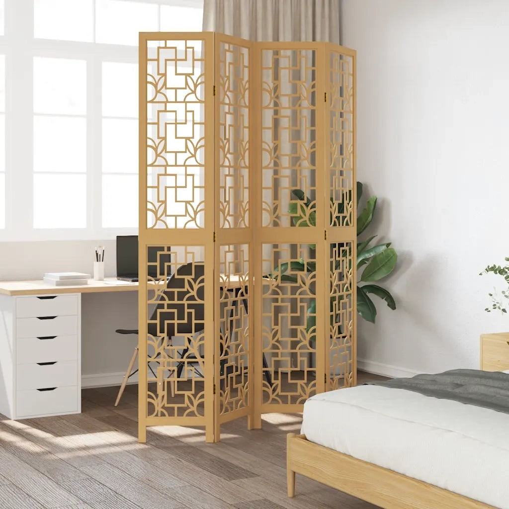 Divisorio Ambienti | Divider per stanze | Paravento 4 Pannelli Marrone Legno Massello Paulownia
