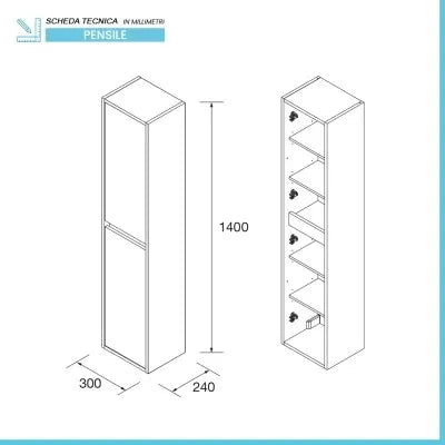Colonna bagno sospesa 140 cm rosso satinato ripiani regolabili Gaya