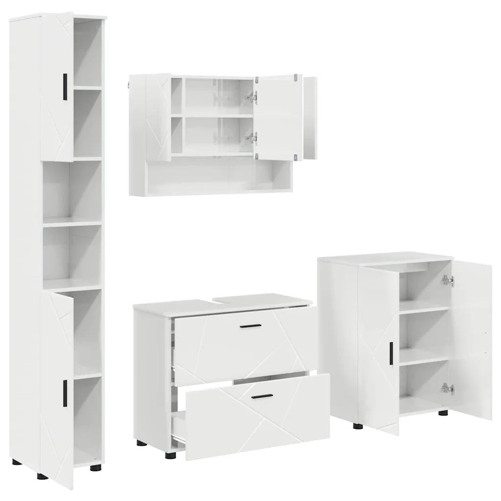 vidaXL Set di mobili per il bagno 4 pcs Bianco lucido 30 x 35 x 192 cm