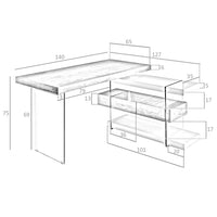 Scrivania in legno grigio e vetro temperato con piano in noce