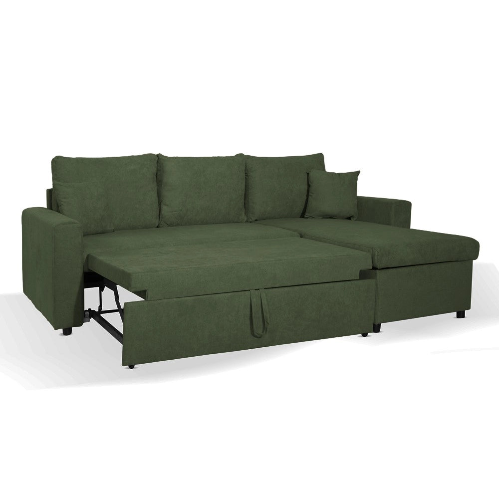 Divano con penisola reversibile funzione letto Golf tessuto verde muschio 225x148x91H