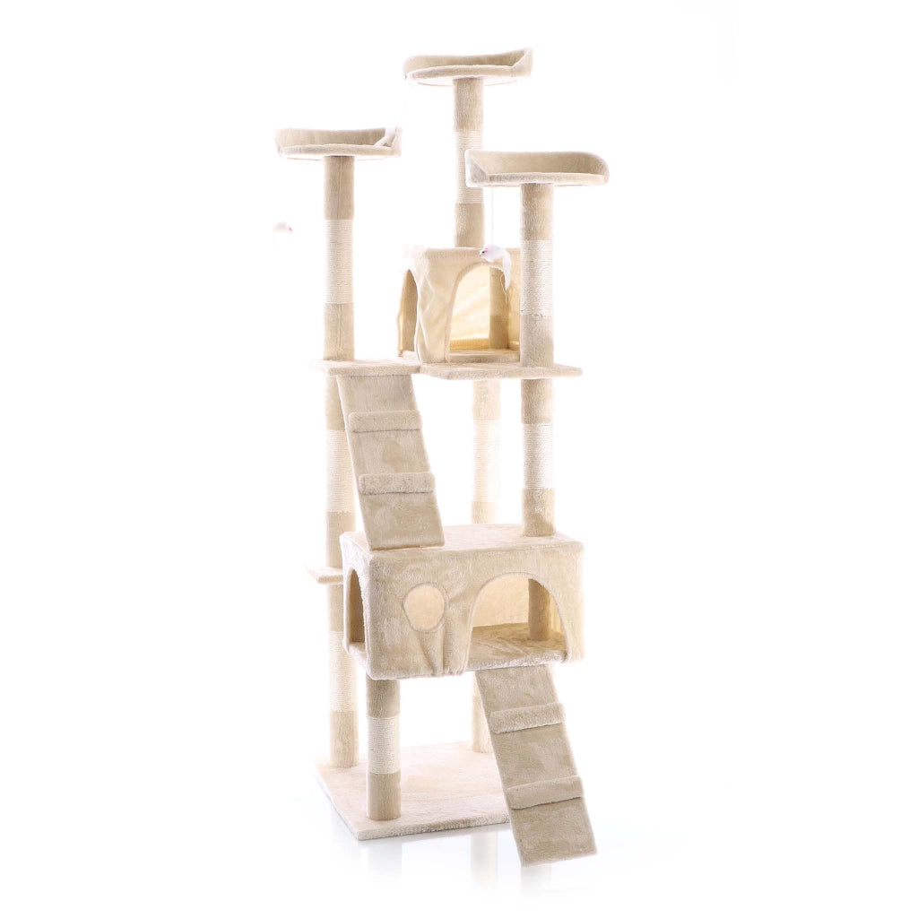 Albero tiragraffi beige 170 cm con piattaforme, cuccette e scale