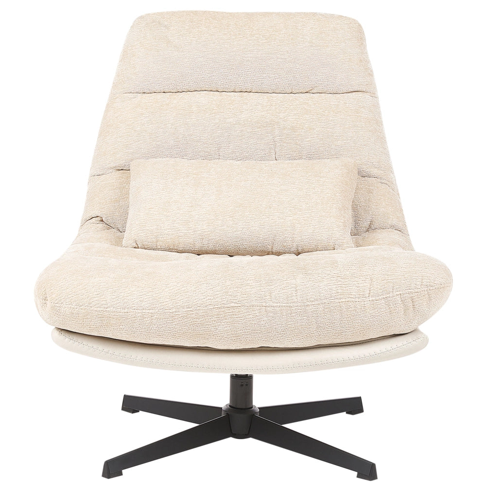 Poltrona girevole con poggiapiedi Beige Ciniglia Base singola Seduta imbottita