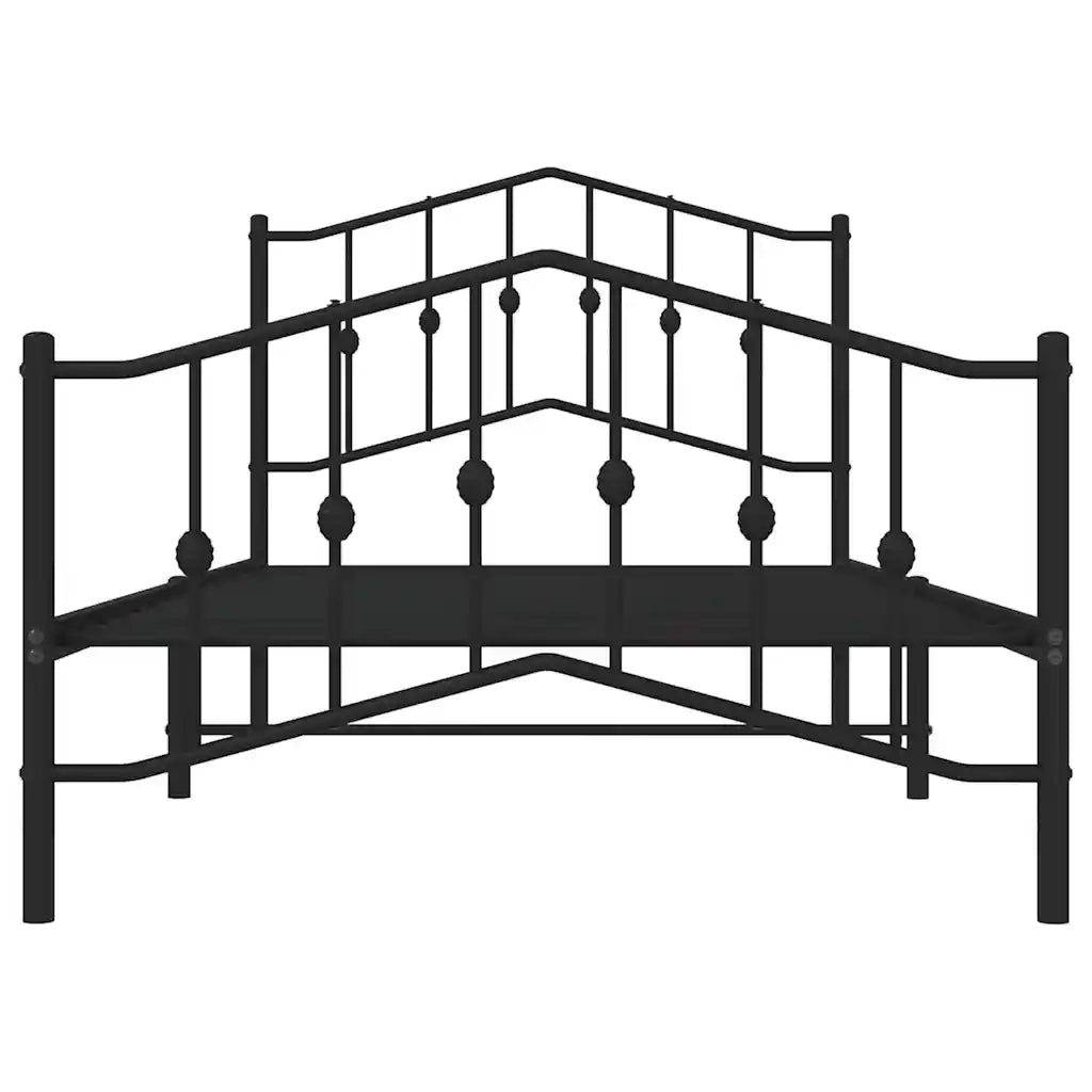 Letto singolo | Letto per adulti | Giroletto con Testiera e Pediera Metallo Nero 100x190 cm