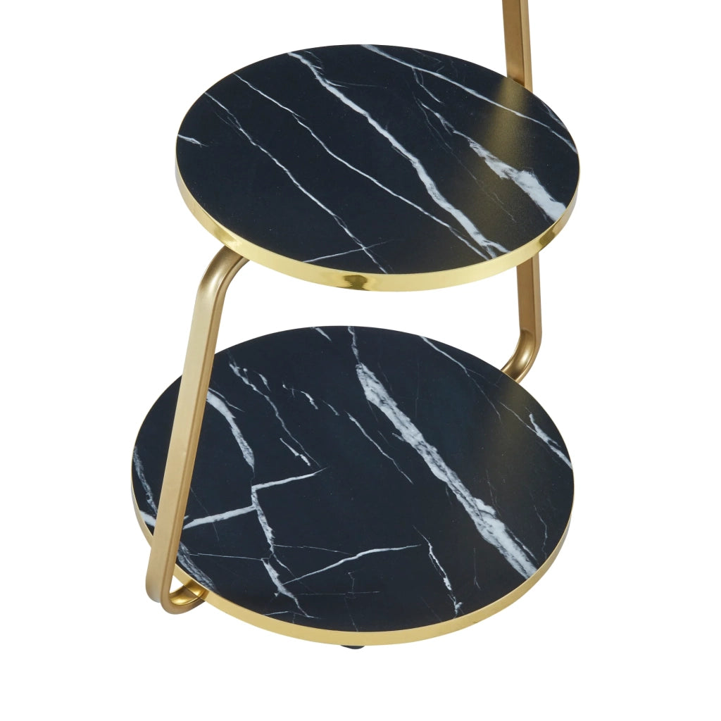 Tavolino laterale a 3 ripiani 74 x 46 x 37 cm marmo nero / marmo bianco / oro 03_0008649