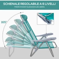 Set 2 Sedie da Campeggio Pieghevoli e Reclinabili su 6 Livelli, in Alluminio e Schiuma, 62x65x80 cm, Grigio a Azzurro