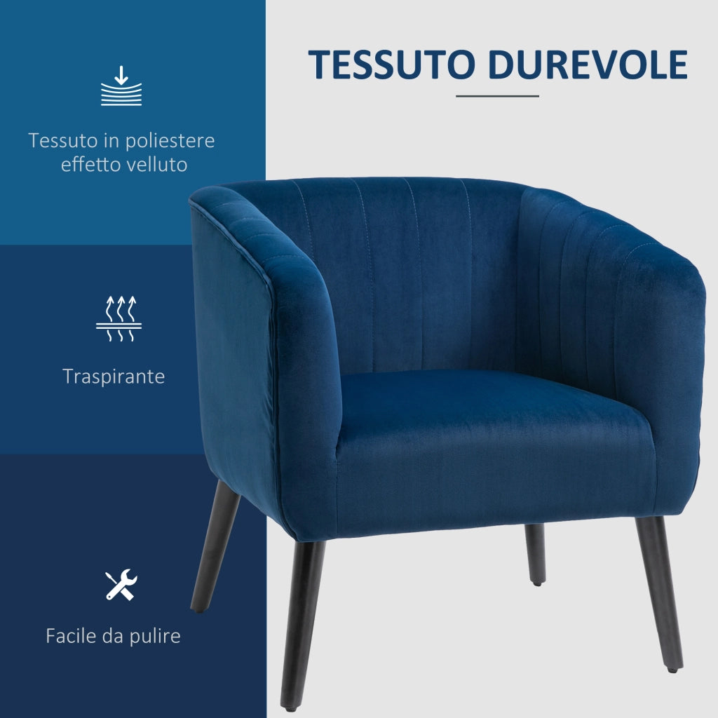 Poltrona ¨C Zephmum ¨C Velluto Blu, Gambe Legno, 70.5x70x76cm